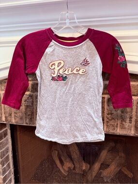 Jade Girls' 'Peace' Raglan Tee in Heather Gray and Berry